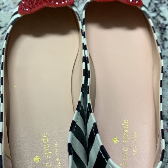 Kate Spade Black and White Stripped Red Heart Beaded Flats | 10M - Picture 8 of 8